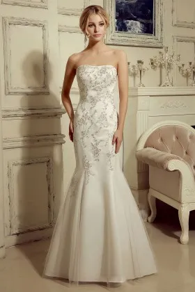 strapless beaded lace embellished mermaid wedding dress
