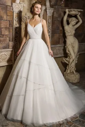 Asymmetrical Beaded Tulle Ball Gown Wedding Dress