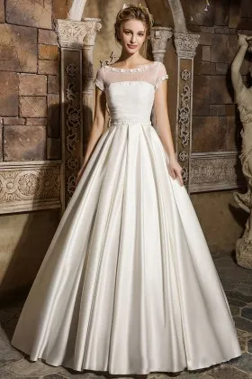 stylish ivory tulle and satin ball gown wedding dress