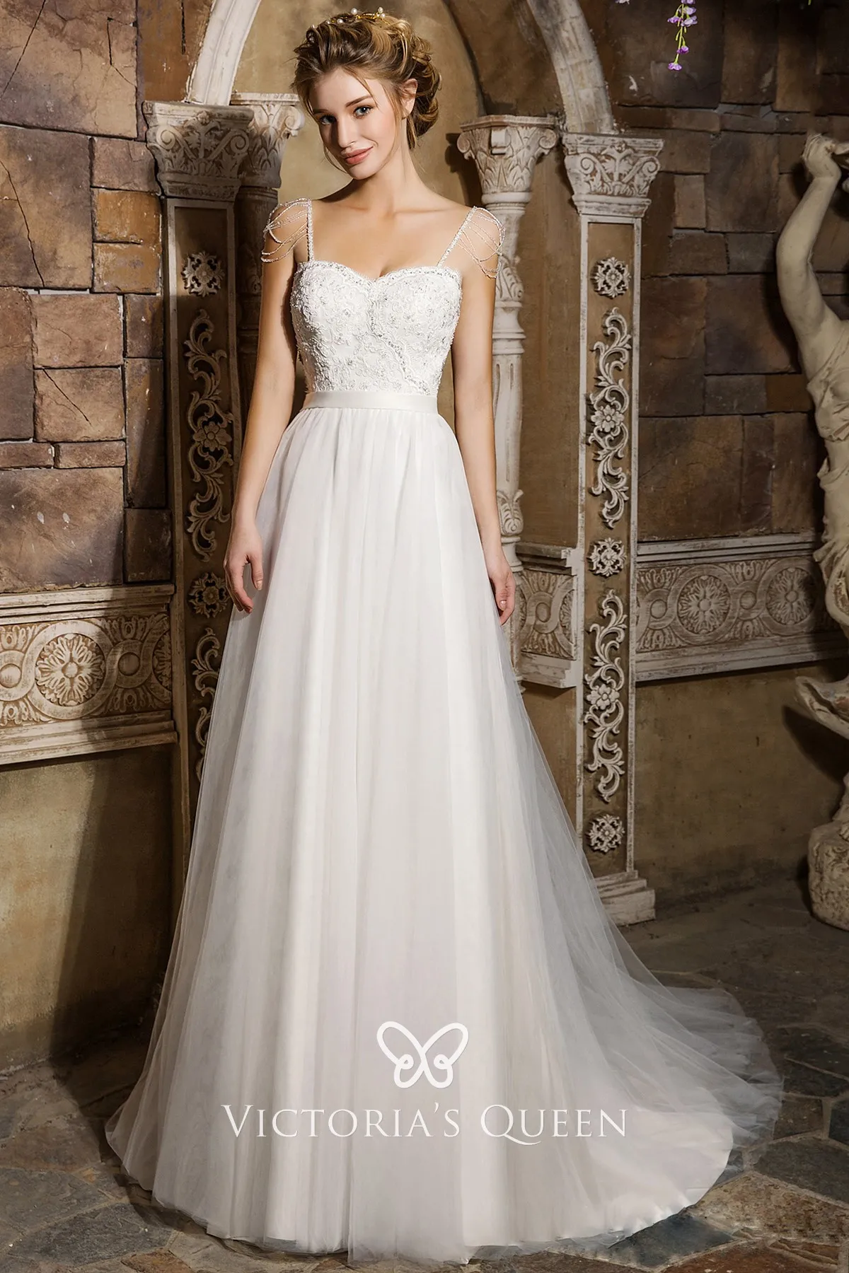 Beaded Sweetheart Bodice Lace and Tulle 
