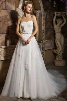 strapless long wedding dress with detachable overskirt