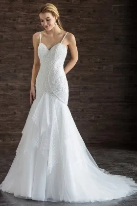 Drop Waist Spaghetti Straps Sweetheart Wedding Dress