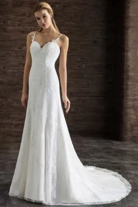 sweetheart neck beaded lace tulle long wedding dress