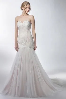 drop waist champagne floor length mermaid wedding dress