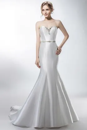strapless sweetheart satin long trumpet modern wedding dress