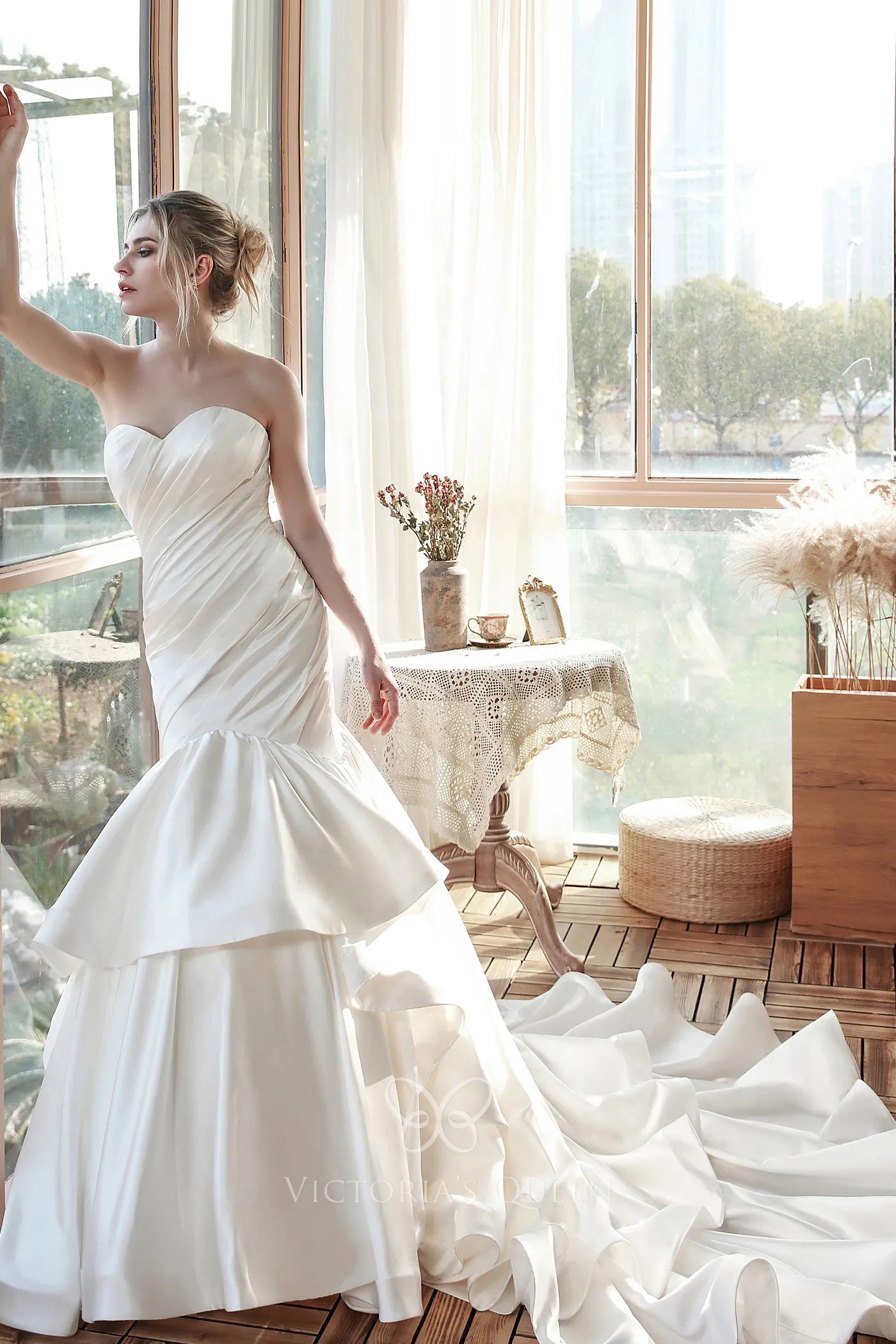 Simple Ivory Satin Mermaid Wedding Dress