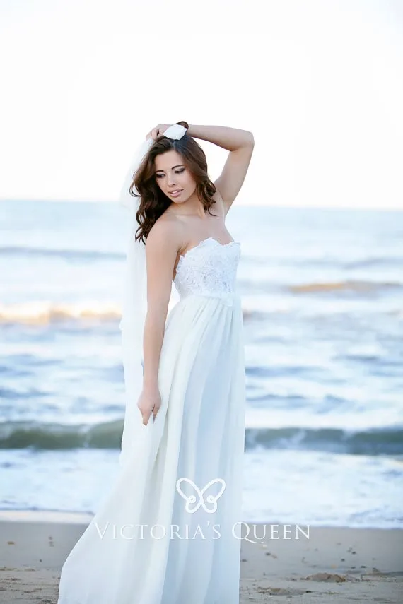 Fabulous White Chiffon Beach Wedding Dress, Long Bridal Dresses, MW148