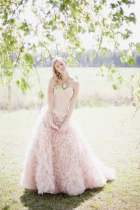 ruffled blush strapless sweetheart winter wedding dress