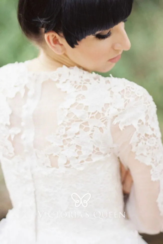 White tea length long sleeve bridal dress White tea length long sleeve bridal dress