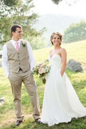 ivory deep sweetheart neckline with spaghetti straps fall destination wedding dress