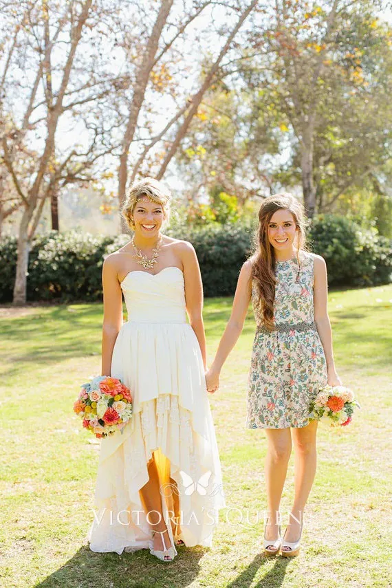 Ivory strapless high low satin and lace bridal dress Ivory strapless high low satin and lace bridal dress