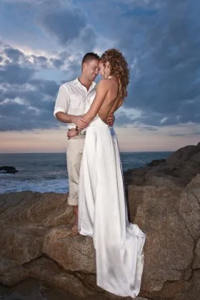 Sexy backless halter plunging cowl neck beach wedding dress