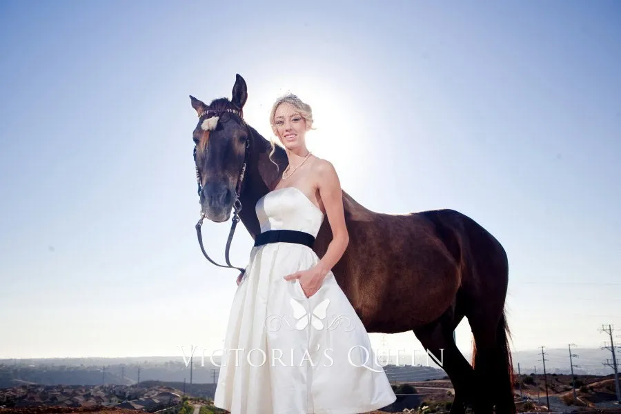 strapless ivory satin simple knee length short bridal gown strapless ivory satin simple knee length short bridal gown