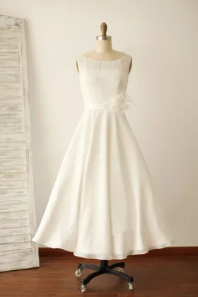 Ivory tea length chiffon destination bridal dress