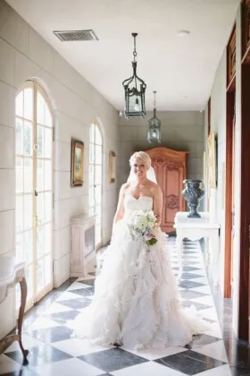 strapless sweetheart ruched bodice ruffled ball gown fall wedding dress