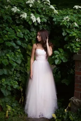Ivory rustic layered tulle strapless natural waist A line floor length wedding dress