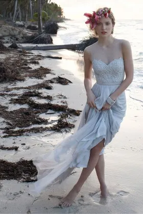 most popular chiffon and lace sheer sweetheart beach bridal dress