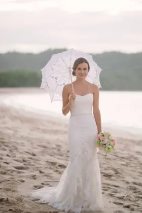 Fit and Flare Floor Length Lace Strapless Beach Wedding Dress
