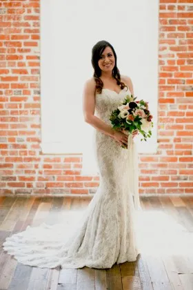 strapless sweetheart ivory lace classic mermaid chapel train wedding dress
