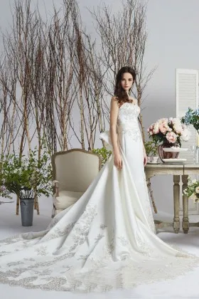 timeless ivory satin strapless sweetheart wedding dress with beaded lace appliques