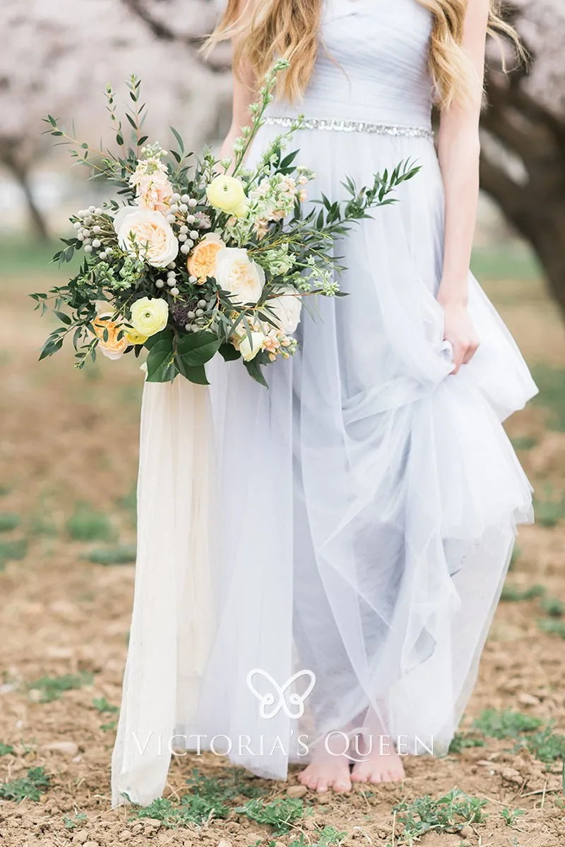 Light Blue Chiffon with Tulle Overlay Bridal Dress VQ