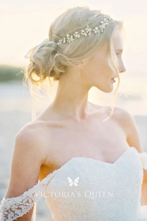 Ivory Chiffon Off-Shoulder Bridal Gown MQ1644