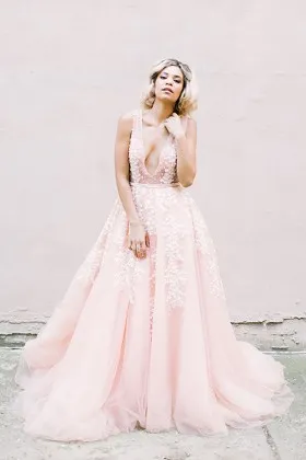pearl pink dresses weddings