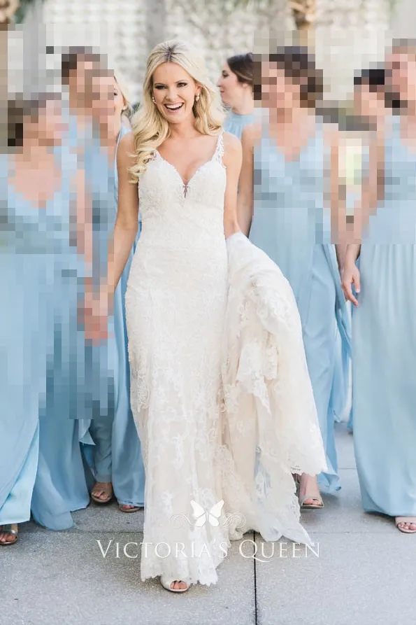 ivory lace chapel train vintage wedding dress