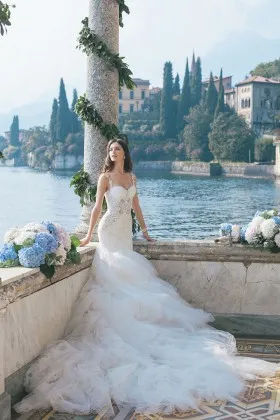 Sweetheart Lace Tulle Cathedral Train Wedding Dress VQ