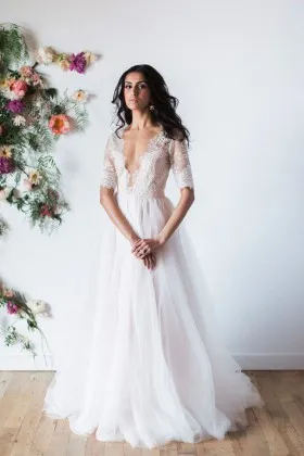 elbow sleeve wedding dress