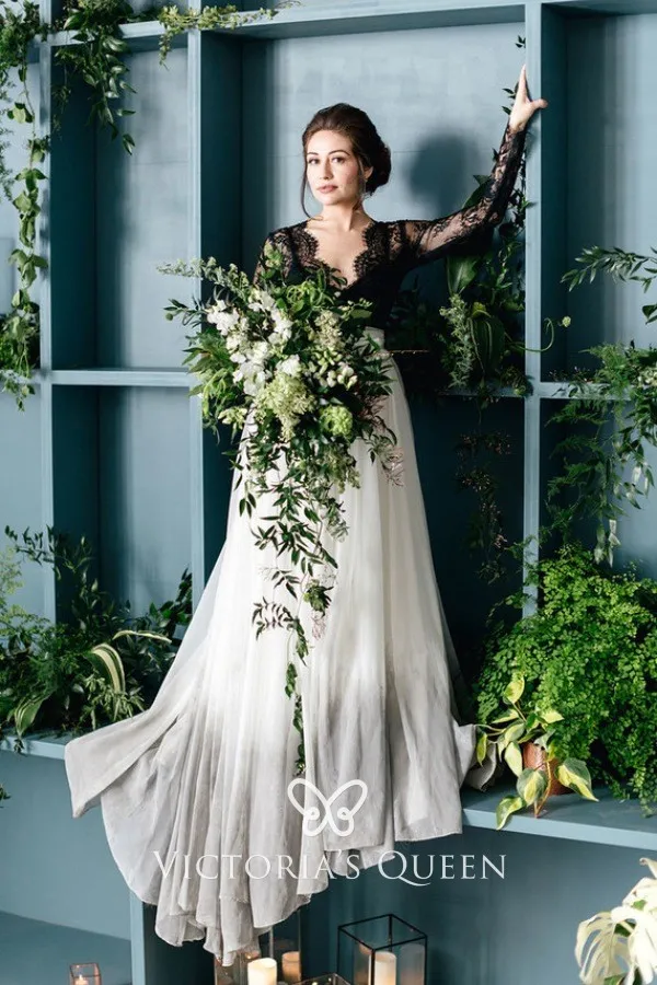 Black Lace and White Chiffon Wedding Dress Black Lace and White Chiffon Wedding Dress