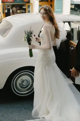 romantic ivory lace and tulle mermaid dropped waist strapless sweetheart wedding dress
