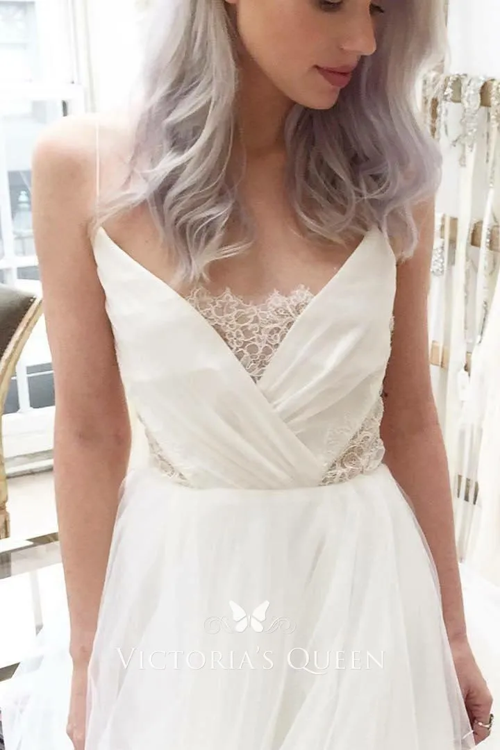 Spaghetti Straps White Chiffon Informal Wedding Dress
