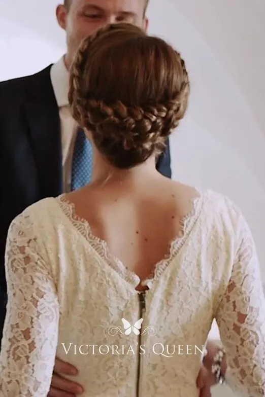 short white lace 34 sleeve vintage wedding dress
