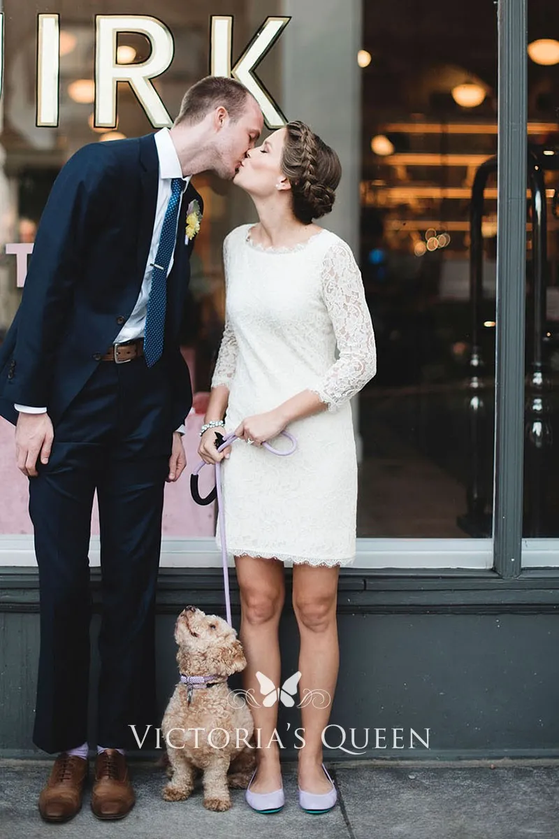 short white lace scalloped boat neckline vintage wedding dress