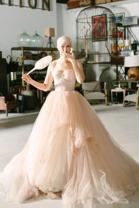 stunning blush soft tulle sweetheart illusion bridal wedding ball gown