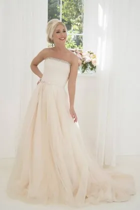 Dreamy strapless beaded nude tulle ballgown princess wedding dress