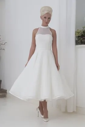 Stunning vintage ivory chiffon tea length wedding gown