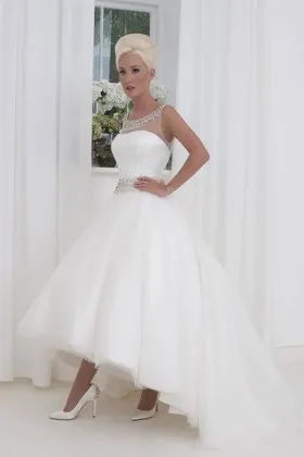 Sophisticated white tulle beaded high low wedding dress