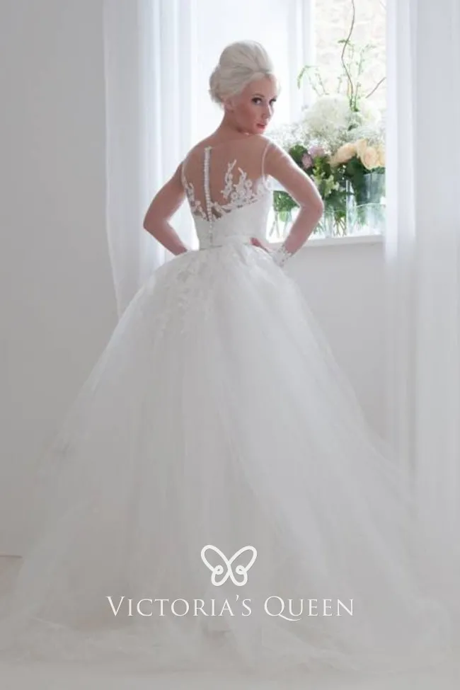Satin Column Wedding Dress Detachable Tulle Overskirt - VQ