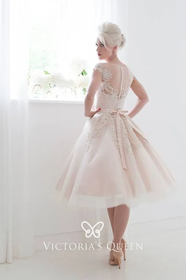 blush pink short wedding dress