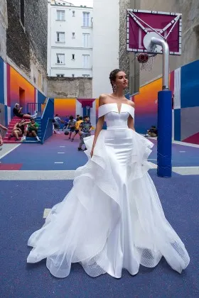 fashion off the shoulder mermaid bridal gown with overskirt