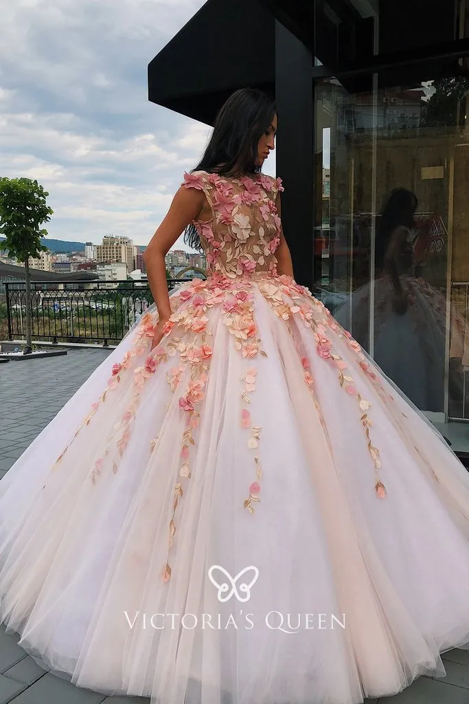 Image of Women wearing ball-gown with silk mousseline bodice and ball-gown  with