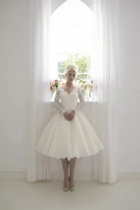 vintage 1950s short lace tea length wedding dress