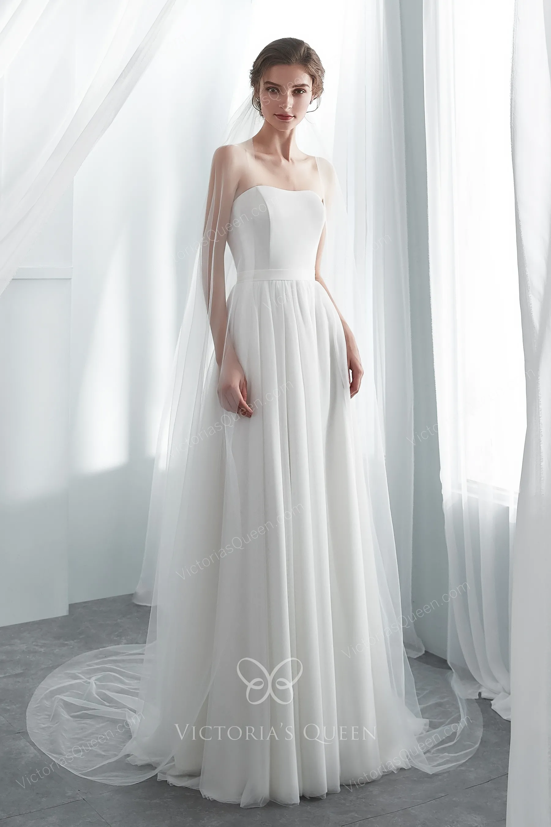 simple ivory strapless satin tulle a line summer bridal dress simple ivory strapless satin tulle a line summer bridal dress