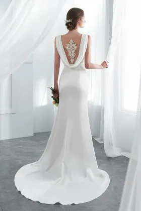 elegant ivory satin cowl back mermaid spring wedding dress