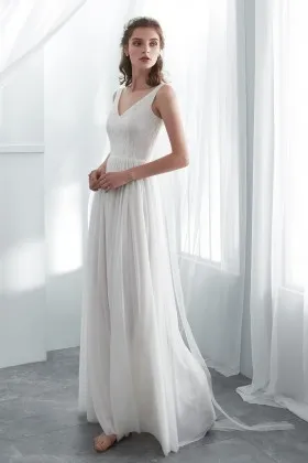 ethereal ivory lace tulle v neck a line beach wedding gown
