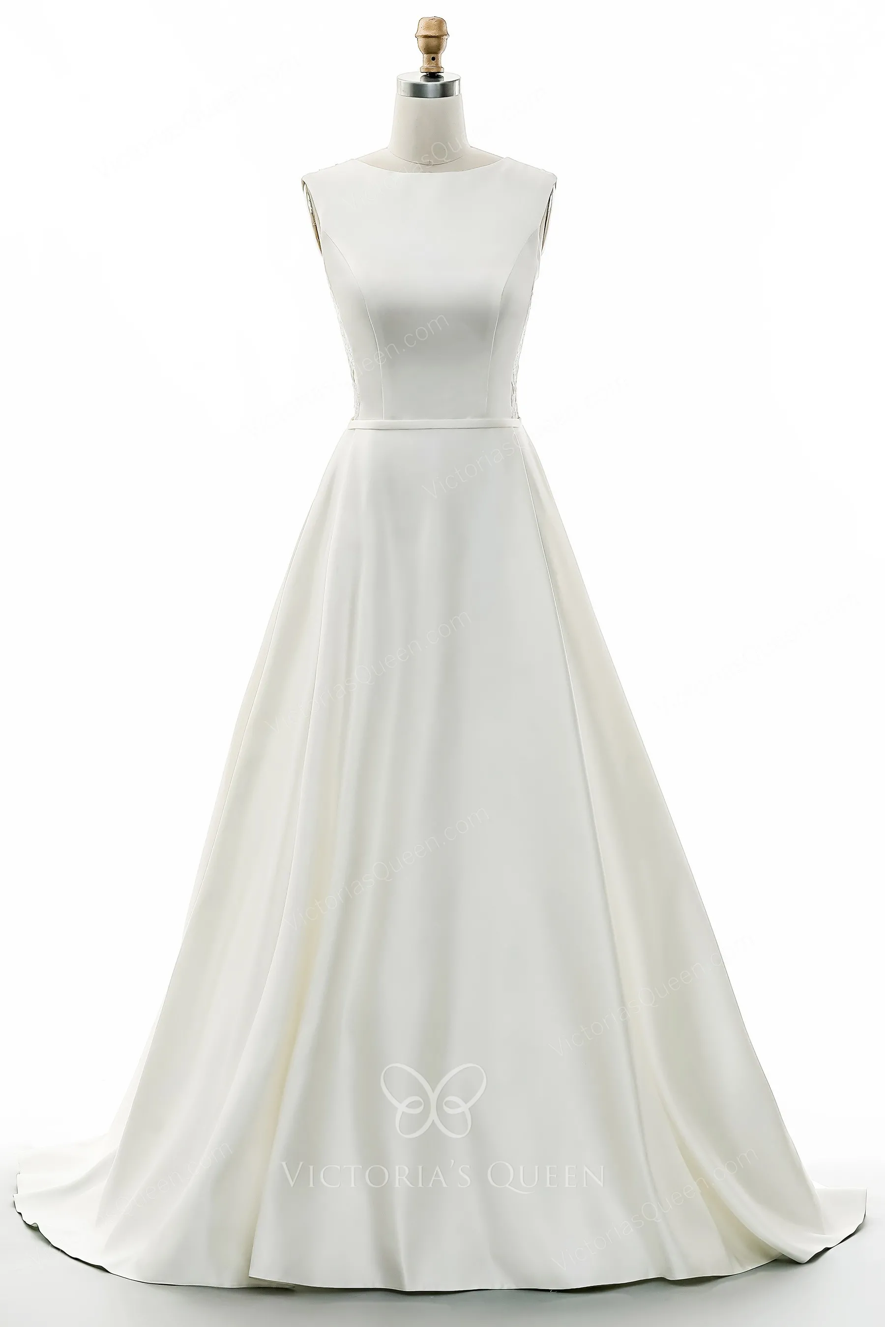 Lace-Up Back Corset-Inspired Satin A-Line Gown Silver