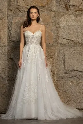 ivory lace spaghetti straps corset a line fall wedding dress
