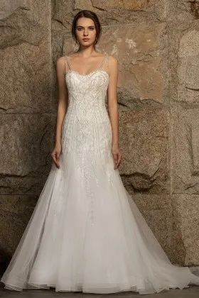 sparkly beaded tulle criss cross back mermaid wedding dress